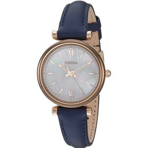 Fossil Women's Mini Stainless Steel and Leather Quartz Watch Navy blue leather